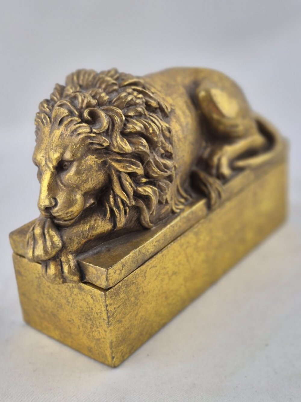 Resting Lion Gold Trinket Box by House Parts Inc. Hollywood Regency Style